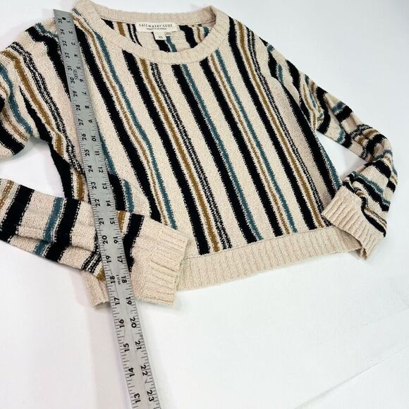 Salt Water Luxe Sweater Womens XS Cream & Black Striped Beachy Knitted Pullover - Picture 4 of 9